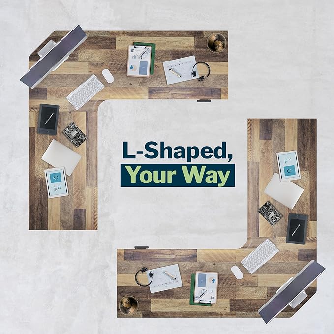 Vari ComfortEdge 80x80 L-Shape Electric Standing Desk – Height Adjustable Sit-Stand VariDesk for Corner Office with Reversible Left/Right Design + Reclaimed Wood Top/Slate Legs (Ships in 4 Boxes)