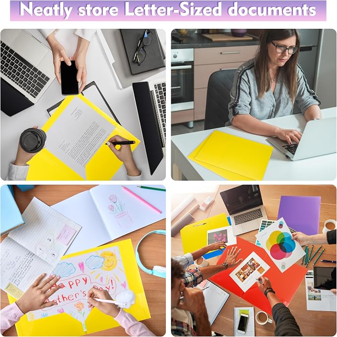 pmybupo Plastic 2-Pocket Folders (25Pack Yellow),8.5x11 Document Folders for Schoolwork & Office,Letter Size…
