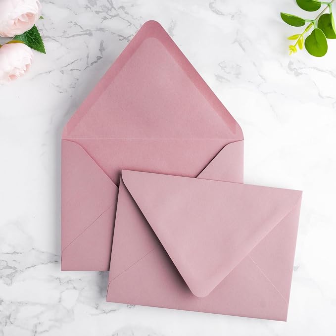 PONATIA 50 PCS/Pack A7 Envelopes, Euro Flap 5x7 Envelopes for Wedding Invitations, Greeting Cards, Acrylic Invitations, Photos, Postcards, Christmas Mailing 5.25 x 7.25 inches (Dusty Rose)