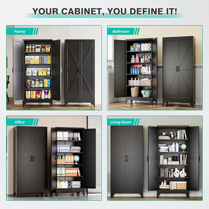 Pantry Storage Cabinets with 2 Doors and 5 Shelves,Tall Storage Cabinet,Large Cupboard Closet,Farmhouse Storage Cabinet for Home,Kitchen,Dining/Living Room (White, 71" H)