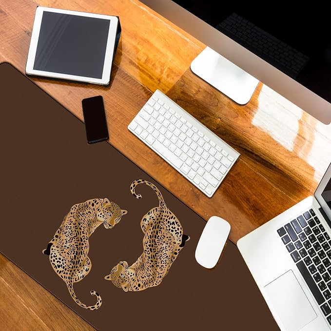 Cheetah Print Desk Mat, Brown Leopard Mouse Pad 31.5x11.8 | Leopard Desk Mat, Cheetah Office Decor, Preppy Desk Mat, Cheetah Large Gaming Mats, Brown Office Decor, Leopard Desk Decor