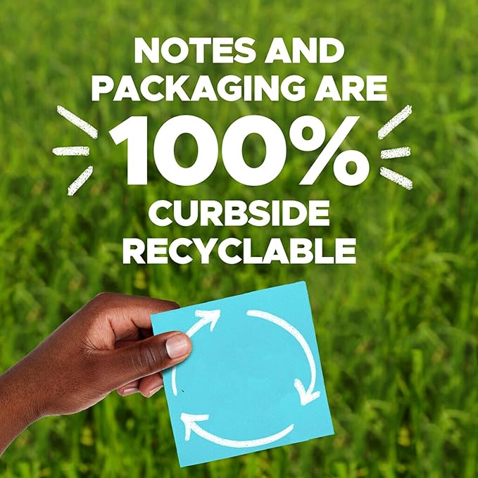 Post-it Super Sticky 100% Recycled Pop-up Notes, 3 in. x 3 in., 70 Sheets, 6 Pads, Oasis Collection, New Year Organization or Second Semester School Supplies