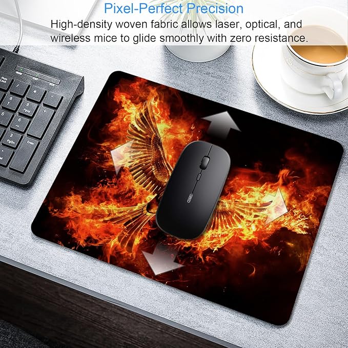 Fire Phoenix Mouse Pad, 9.5"x7.9" Cool Computer Laptop Mousepad | Personalized mouse pad with fiery phoenix design. Premium smooth cloth surface, 3mm cushion & non-slip rubber base.
