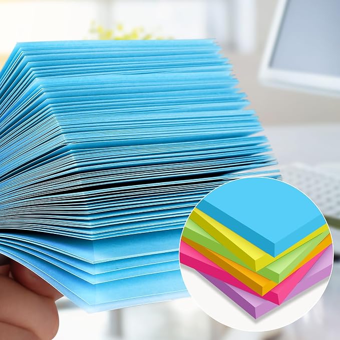 48 Pads Sticky Notes 3x3 in, 42 Sheets/Pad, 2016 Sheets Total - Super Sticky, Bright Colors, Sturdy Recyclable Paper Box, Shareable Bulk Pack for Office, School & Home