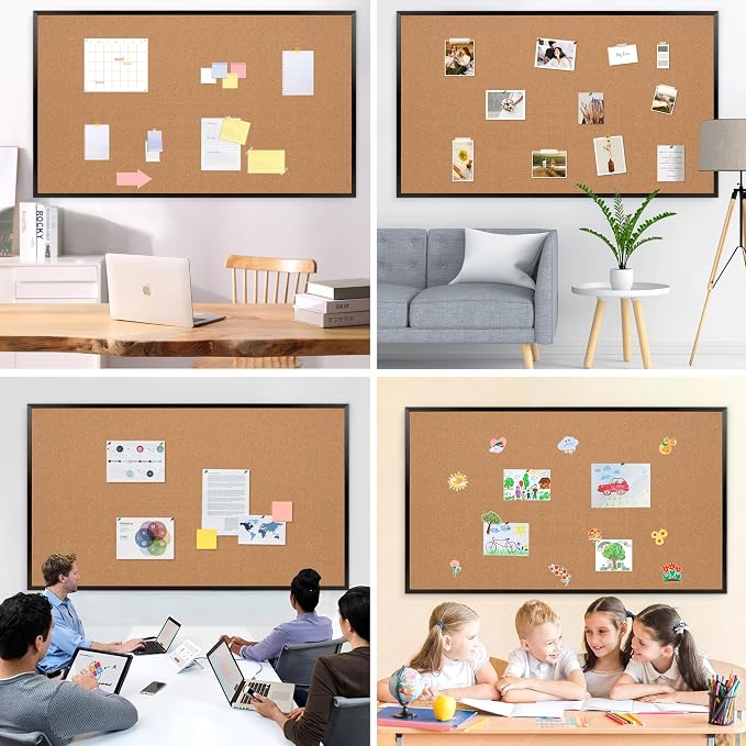 Extra Large Cork Bulletin Board 96" X 48", Black Wood Framed 8'x4' Corkboard for Wall, Wall Mounted Notice Pin Board with 18 Push Pins for School, Home & Office