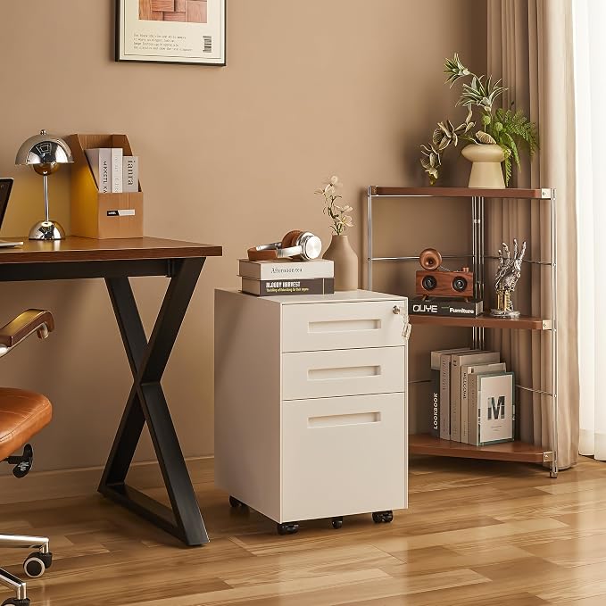 Approgreent Fully Assembled Home Office Filing Cabinet with Lock | Mobile File Cabinet with Anti-tipping Wheels, Fits A4, Letter & Legal Size Files & Folders, Matte White