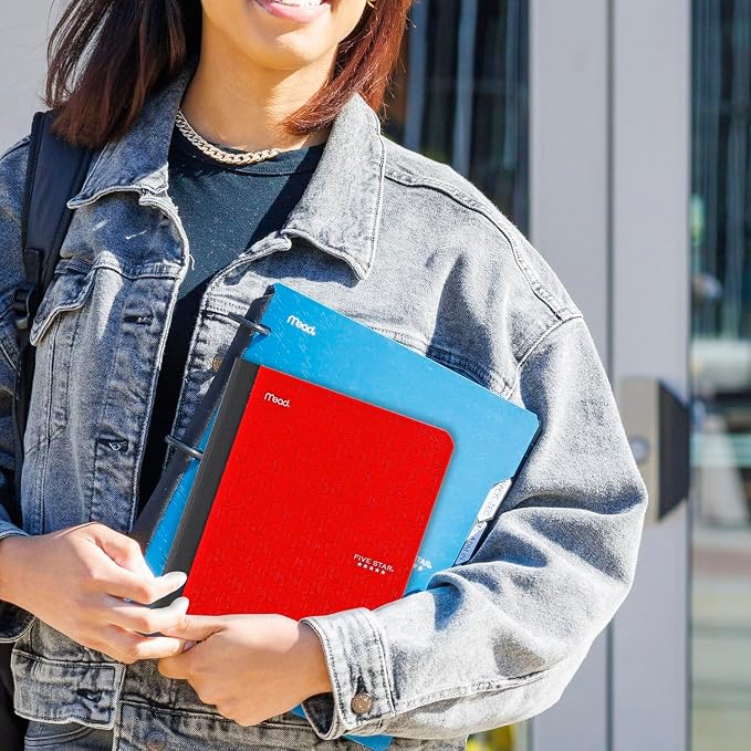Five Star Composition Book + Study App, 4 Pack, Wide Ruled Paper, 7-1/2" x 9-3/4", 80 Sheets, Forest Green, Tidewater Blue, Fire Red and Harvest Yellow (950033B-ECM)