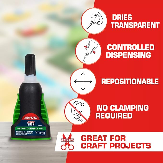 Loctite Super Glue Repositionable Gel, Clear, 0.14 fl oz Bottle, 2 Pack - Superglue for Plastic, Wood, Metal, Crafts & Repair, Cyanoacrylate Adhesive Instant Glue