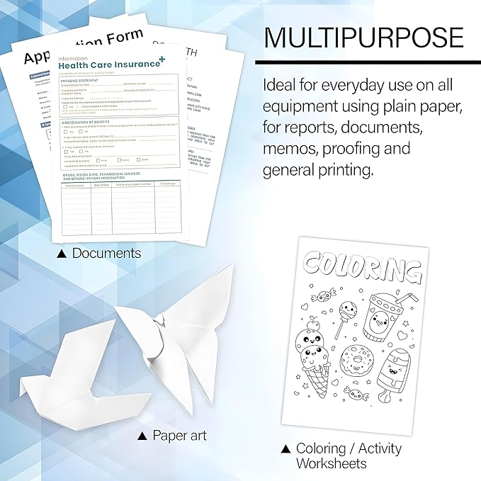80 Sheets 8.5" x 11" White Multipurpose Paper, 20 LB (75 gsm) – Copy, Fax & Laser Compatible – Everyday Office, School & Printing Use