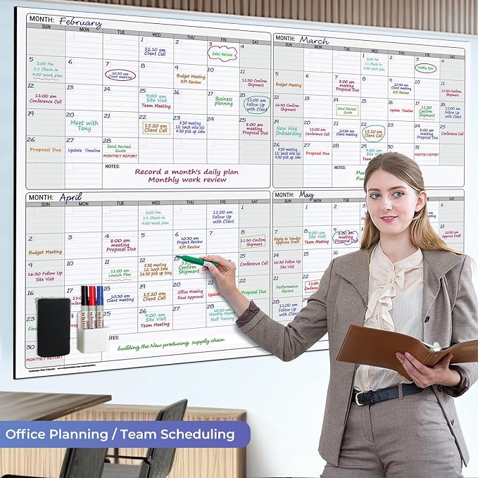 Extra Large Magnetic Dry Erase Calendar 4 Month,46x63 in Magnetic Calendar | Giant Huge Size Erasable Laminated Four Monthly Whiteboard Calendar, Oversized Blank 120 Days White Board Poster for Office