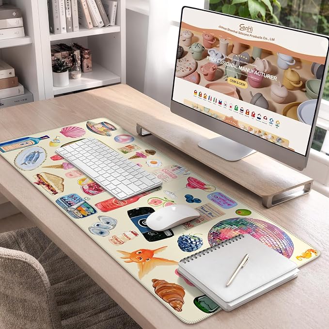 iCasso Cute Desk Mat, Large Mouse Pad, 35.4x15.7in, Watercolor Stickers