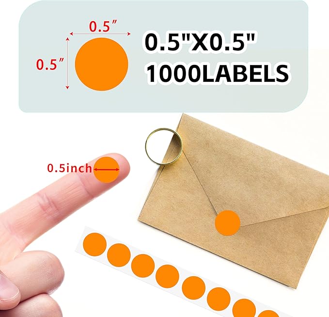 PARLAIM 1/2" Orange Round Color Coding Circle Dot Labels on a Roll, 1000 Stickers in Plastic Dispenser Box, 0.5 inch Diameter
