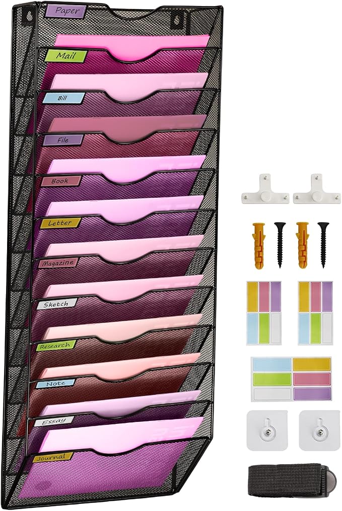Wall Mounted File Organiser A8 Mesh in Hanging Wall File Holder Mail Organiser