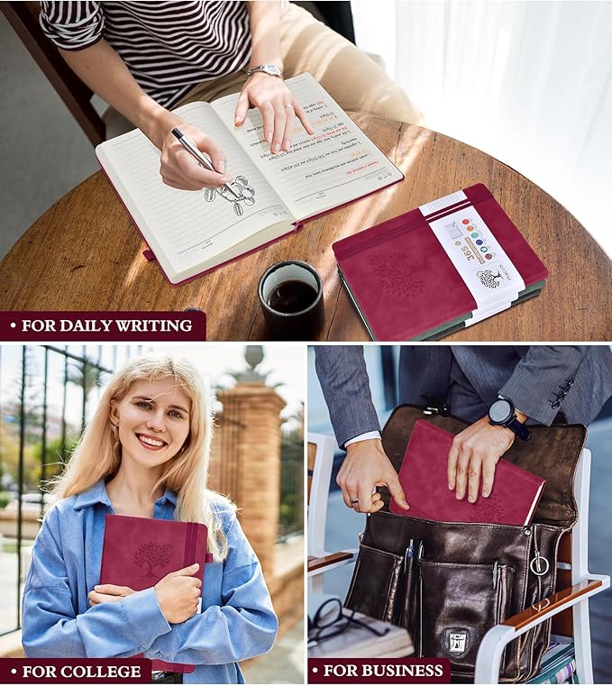 A4 Lined Journal Notebook，365 Page Large Leather Journals for Writing Women Men，Hardcover Notebook with 100Gsm Thick Pages for Travel，Work，School，College Ruled, Daily Diary (8.5" x 11.4")