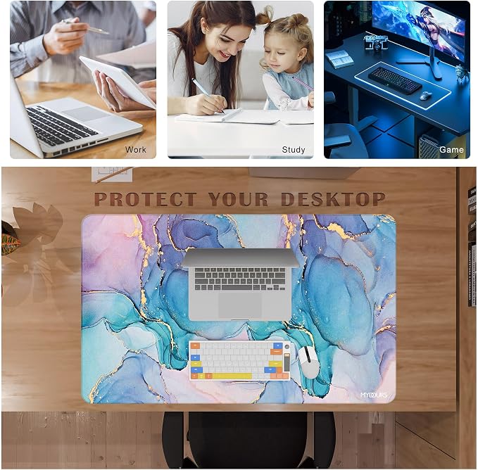 Mydours 40" x 24" Gaming Mouse Pad, XXL Full Desk Pad,(Marble) | Non-Slip Rubber & Smooth Fabric, Computer Pad Protector, Extended Desk Mat for Gaming, Office, Home, Workingg