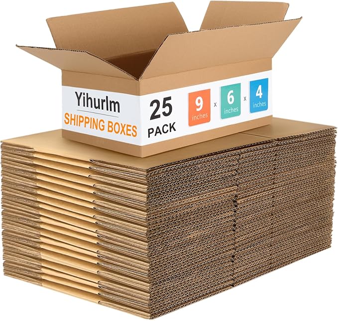 25 Pack Shipping Boxes, Brown, 9"x6"x4", Corrugated Cardboard Boxes | Small Cardboard Shipping Boxes, Kraft Mailing Boxes, for Small Business Packaging, Shippings and Storing