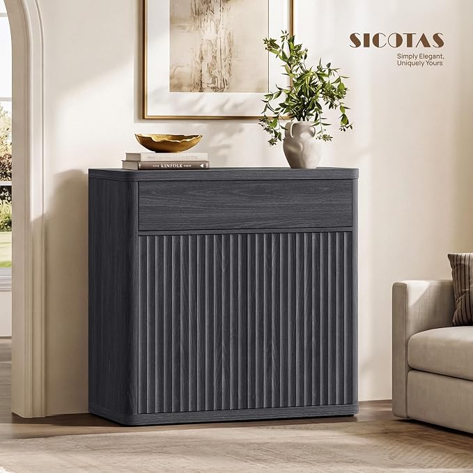 SICOTAS Buffet Cabinet with Storage - Accent Fluted Storage Cabinet with 6 Doors & 3 Drawers Sideboard Credenza Buffet Table Console Cabinets for Living Room Kitchen Dining Room Entryway Office