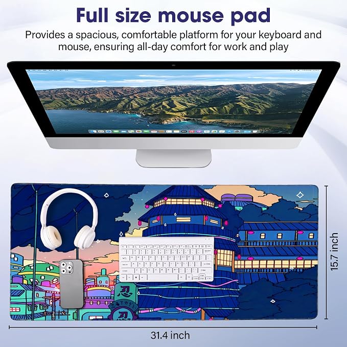 Professional Extended Gaming Mouse Pad - 31.5" x 15.7" Large Desk Mat with Stitched Edges, Waterproof Coating Non-Slip Rubber Base for Gamers Esports Pros Office Home, Ninja