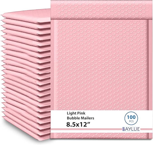 Light Pink 8.5x12 Inch Poly Bubble Mailers #2 | Self Seal Large Padded Envelopes | Air Cushioned Bubble Mailer | Usable Size 8.5x11 | Waterproof Lightweight Mailing Shipping Bags | 100 Pack Bulk