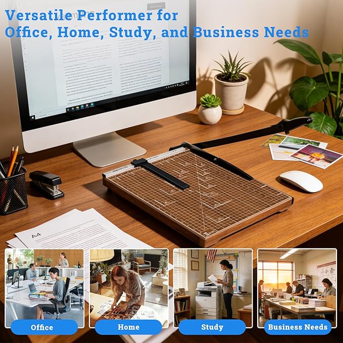 A3 Guillotine Paper Cutter Trimmer, 18" Wood Paper Trimmer for Office and Crafts, 10 Sheets Capacity