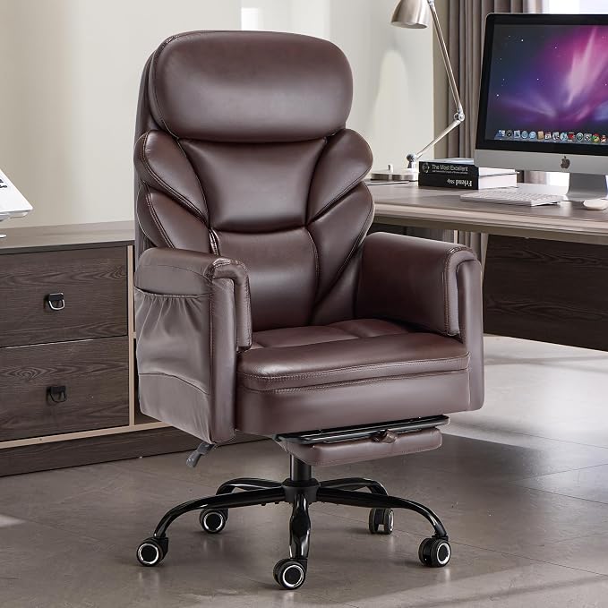 Big and Tall Office Chair, Reclining High Back Criss Cross Desk Chair | Footrest, Foldable Arms, Soft Wide Pet Seat, Thick Padded, Cross Legged Home Office Large Ergonomic Computer Chair