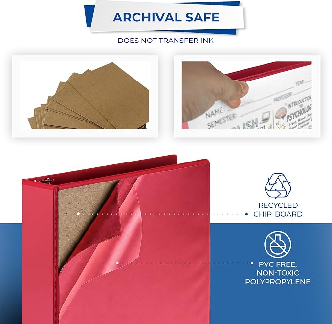 Samsill 2 Inch 3 Ring Binders, Economy Round Ring, Clear View Cover, 425 Sheet Capacity - for School, Home, Office - Red, 12 Pack