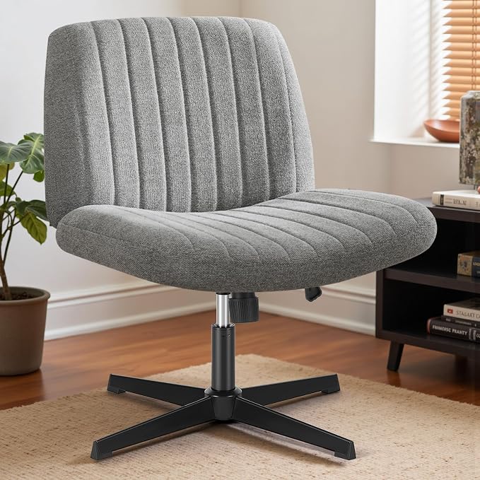 OLIXIS Criss Cross Chairs, Vanity Chair, Home Office Desk | Armless Wide Seat, Height Adjustable, Comfy Fabric, Bedroom, Study, Computer Task, Grey No Wheel