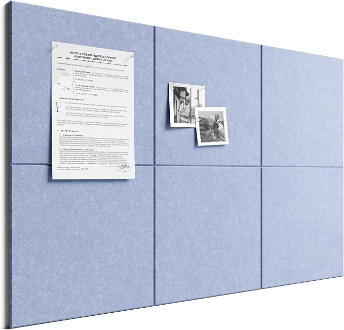 Bumusty 36" x 24" Large Cork Board Alternative, Soft Periwinkle | 6-Pack Felt Bulletin Board Tiles, 60 Adhesive Tabs, 30 Pushpins, Home, Office, Classroom, Vision Board