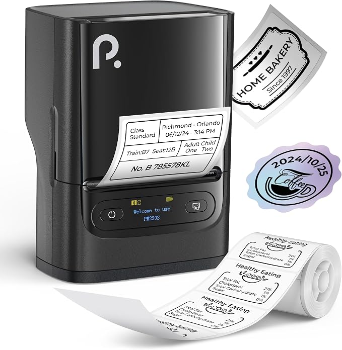 POLONO PM220S Label Maker Machine with Tape, 2 Inch Bluethooth Portable Thermal Label Printer for Small Business, Office, Home, Sticker Printer for Phone and PC, Black | Premium Prints, Inkless, Powerful Connectivity Label Printer with Smart APP for Sc...