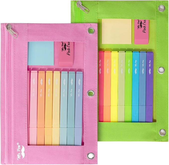 Mr. Pen- Pencil Pouch for 3 Ring Binder, 2 Pack, 10"x6.75", Smooth Zipper | Clear Window, Large Capacity Pencil Case with 3 Reinforced Grommets for School, Office, Supplies Storage | Clear Window, Large Capacity Pencil Case with 3 Reinforced Grommets f...