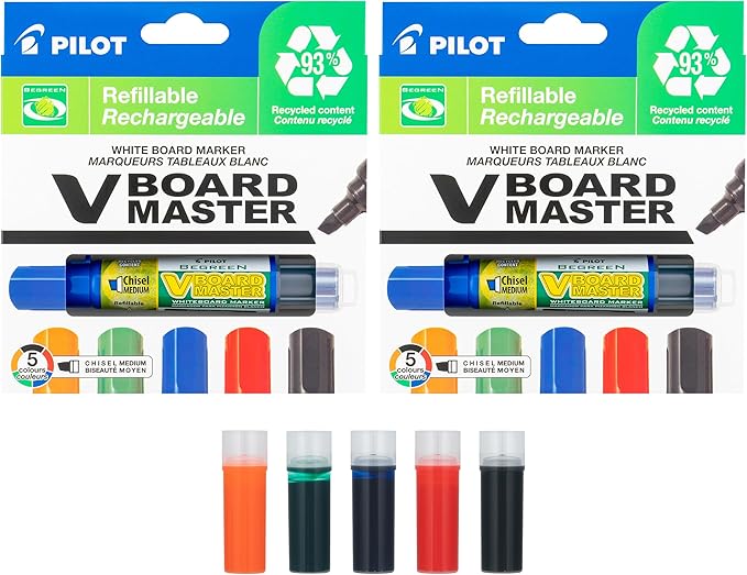 Pilot V Board Master Assorted Medium Chisel Tip 10-Pack + 5 Refills Bundle