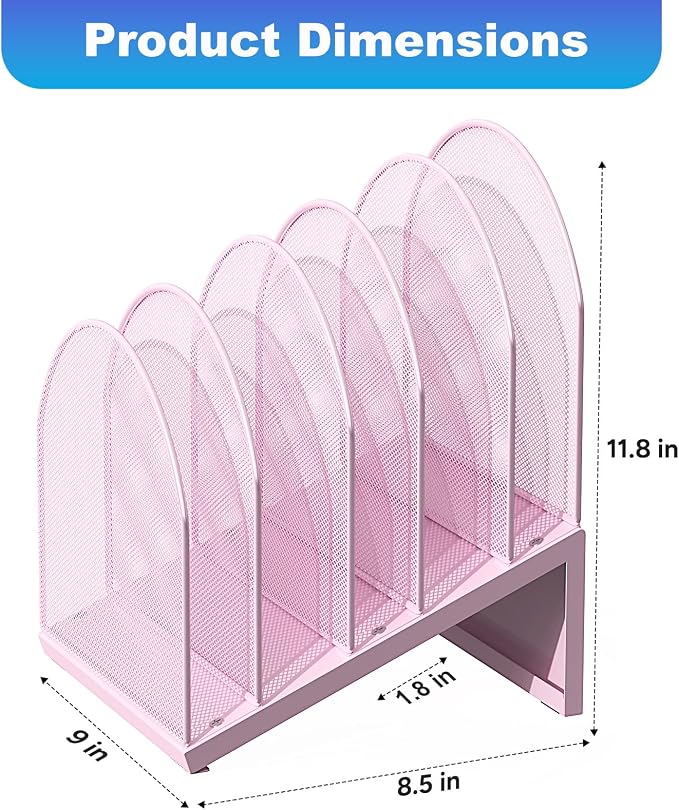 gianotter Desktop File Organizer with 5 Compartments | Desk Organizer Paper Organizer for Desk Workspace Organizers for Office Supplies (Pink, Inclined Style)