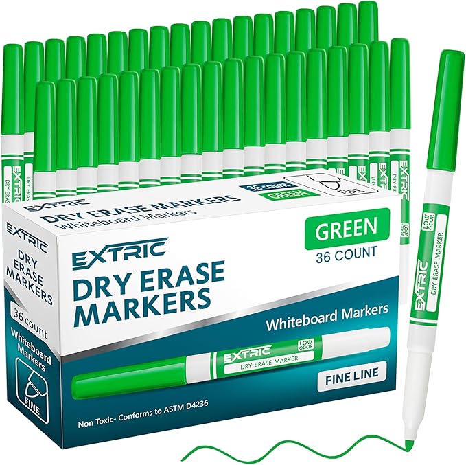 EXTRIC Green Dry Erase Markers Fine Tip, 36 Count Whiteboard Markers, Fine Tip Dry Erase Marker Bulk Classroom Pack White Board Marker for Teachers and Students