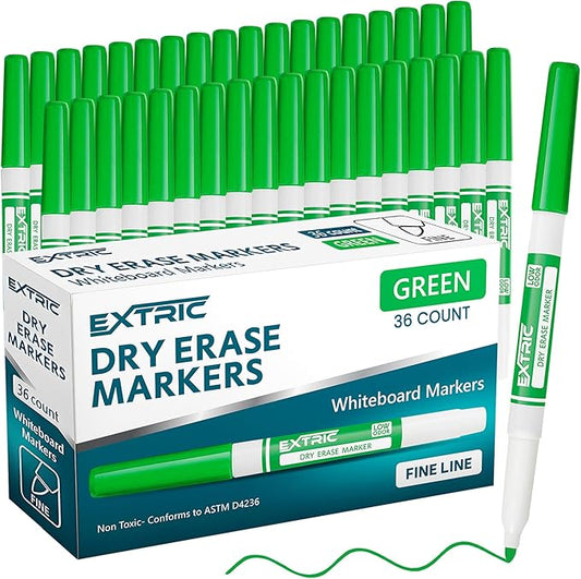 EXTRIC Green Dry Erase Markers Fine Tip, 36 Count Whiteboard Markers, Fine Tip Dry Erase Marker Bulk Classroom Pack White Board Marker for Teachers and Students