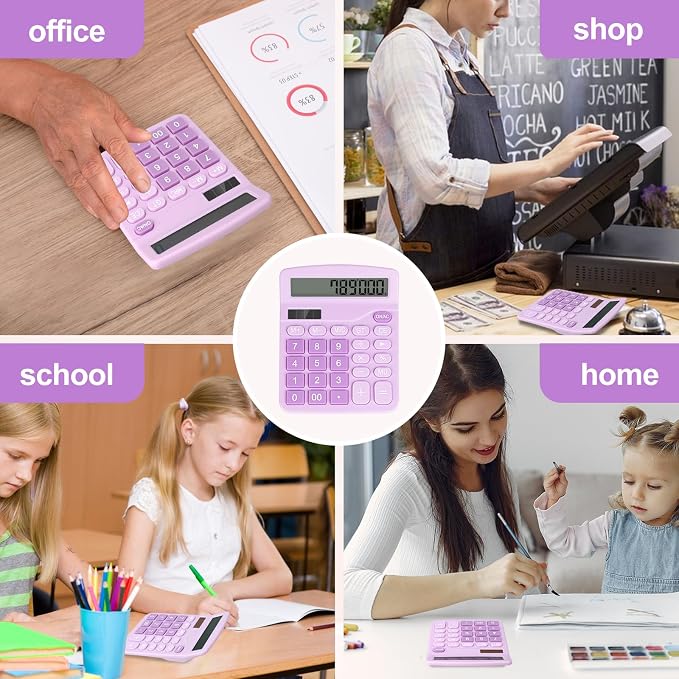 Desktop Calculator, Purple Calculator Big Buttons, 12-Digits | Large LCD Display, Solar and AA Battery Dual Power, Desk Calculators for Office Home School Business Class (Purple)
