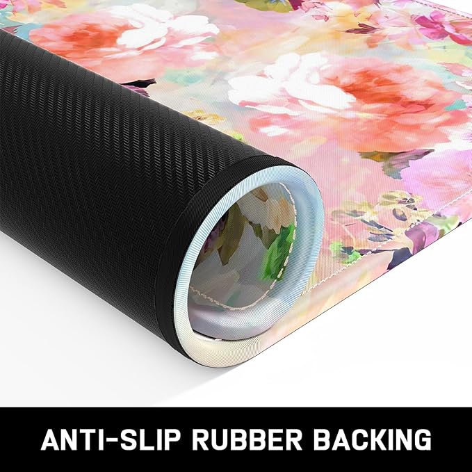 Mouse Pad, Minimalism Marble Style Computer Pad, Anti-Slip Rubber Mouse Mat with Stitched Edges for Gaming, Office, Laptop, PC, Women, 9" x 8" Thick 3 mm, Colorful Flower