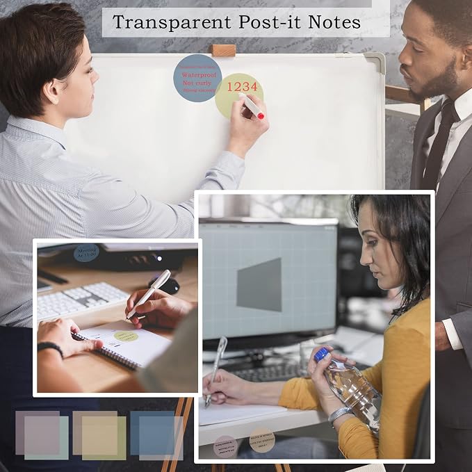 YOUDEFUL 800Pcs Transparent Sticky Note, 2.76x2.76 Clear Round Sticky Note | Waterproof Translucent Sticky Note for Books Annotation, Back to School Sticky Notes for Bible Study, School, Office