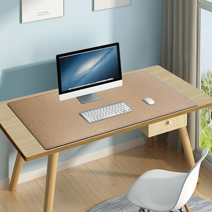 Mydours 40" x 20" Extra Large Desk Mat, PU Leather & Cork Desk Pad, (Brown) | Large XXL Desk Mouse Pad for Workstation, Office, Home, Computer Desk Mat Suitable for Keyboard & Mouse