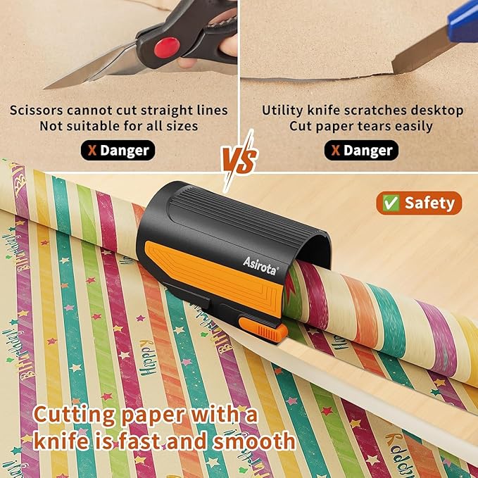 Wrapping Paper Cutter with 3 Replaceable Blades,Slider Wrap Cutter for Gift Wrapping Accessories,Gift Wrap Cutter Tool for Holiday Gift Wrapping, Paper Cutter for Birthday Christmas
