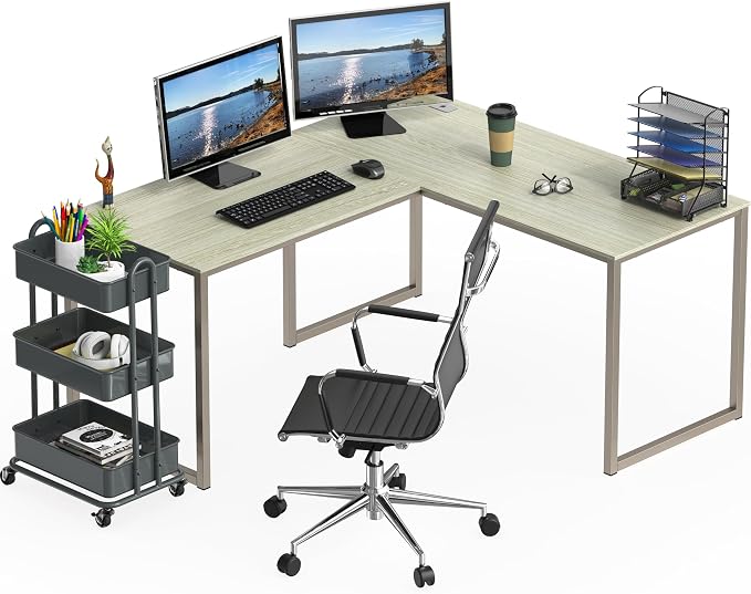 SHW Mission 55 x 60 L-Shape Home Office Computer Desk, Maple | Reversible Desktop Design