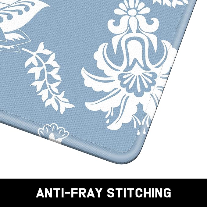 Mouse Pad, Minimalism Marble Style Computer Pad, Anti-Slip Rubber Mouse Mat with Stitched Edges for Gaming, Office, Laptop, PC, Women, 9" x 8" Thick 3 mm, Blue Flower