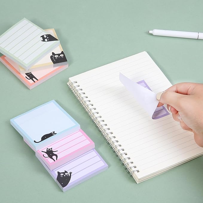 Mr. Pen- Sticky Notes, 3" x 3", 6 Pads, 480 Sheets, Black Cat Sticky Notes, Cat Notepad, Sticky Note Set