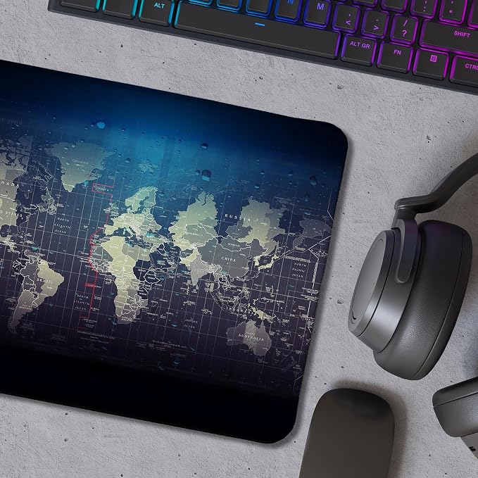 World Map Mouse Pad, Map of The World Mouse Pads for Wireless Mouse Computers Laptop Desk Accessories, 9.5x7.9 Inch