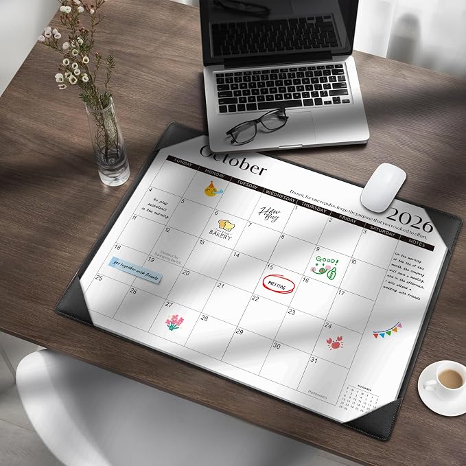 Gannyfer Desk Calendar 2026-2027 with Desktop Mat, Simplified Large 22" x 17" Desktop Pad Calendar, 18 Month Desk Calendar 2026, Use July 2026 to Dec 2027, Office Supplies Perfect for Home School and Office - Black