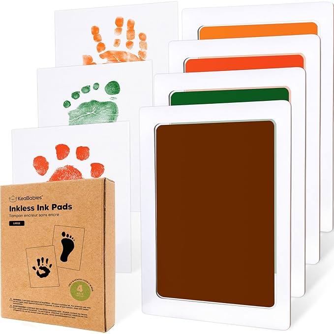 4-Pack Inkless Baby Hand and Footprint Kit - Mess Free Ink Pad for Newborn Keepsake, Dog Nose & Paw Print Kit, Clean Touch Ink Pad for Baby Hand & Footprints, Ideal New Mom Gifts (Autumn, L)