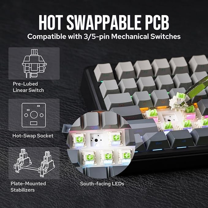 EPOMAKER X Aula F75 MAX Wireless Mechanical Keyboard with TFT Screen and Knob, Gasket Gaming Keyboard in 75% Layout, Hot Swappable, RGB Backlight, for PC/Mac/Linux (Black Gradient)