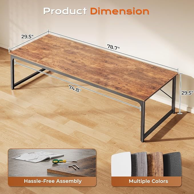 78.7 X 29.5 Inch Computer Desk with Deeper Desktop, Long Gaming Office Writing Work Desk for Home Office, Study, Bedroom, Work from Home, Metal Frame, Rustic Brown