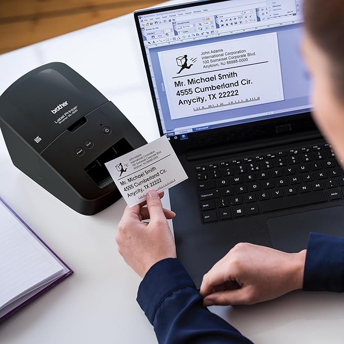 Brother QL-600 Desktop Monochrome Label Printer, up to 2.4" Label Width, No Ink Required, uses Genuine DK Drop-in Rolls for Fast Labeling and Easy Integration with Microsoft Applications