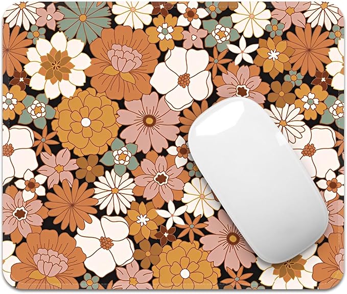 Mouse Pad with Stitched Edges - Cute Floral Mousepad Set for Women, 9.25 x 7.75 inch Washable Desk Pad, Non-Slip Rubber Base, Office Home Laptop Accessories - Autumn Daisy-2 Pack