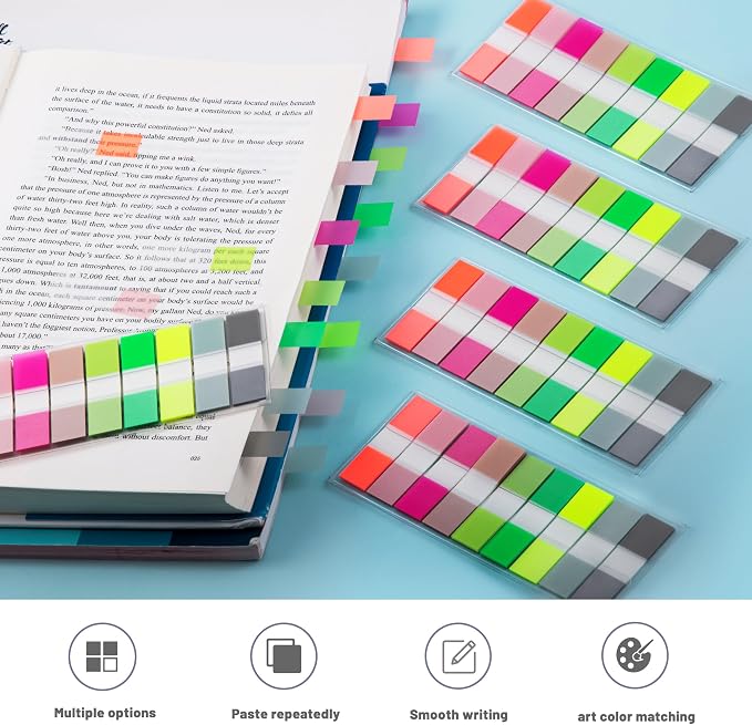 Golcellia Sticky Notes Tabs 900 Pieces Transparent Sticky Tabs, 0.47 Inch Book Tabs, Writable Repositionable Index Tabs Page Markers for Annotating Books, Notebooks, Files, Bright Colors
